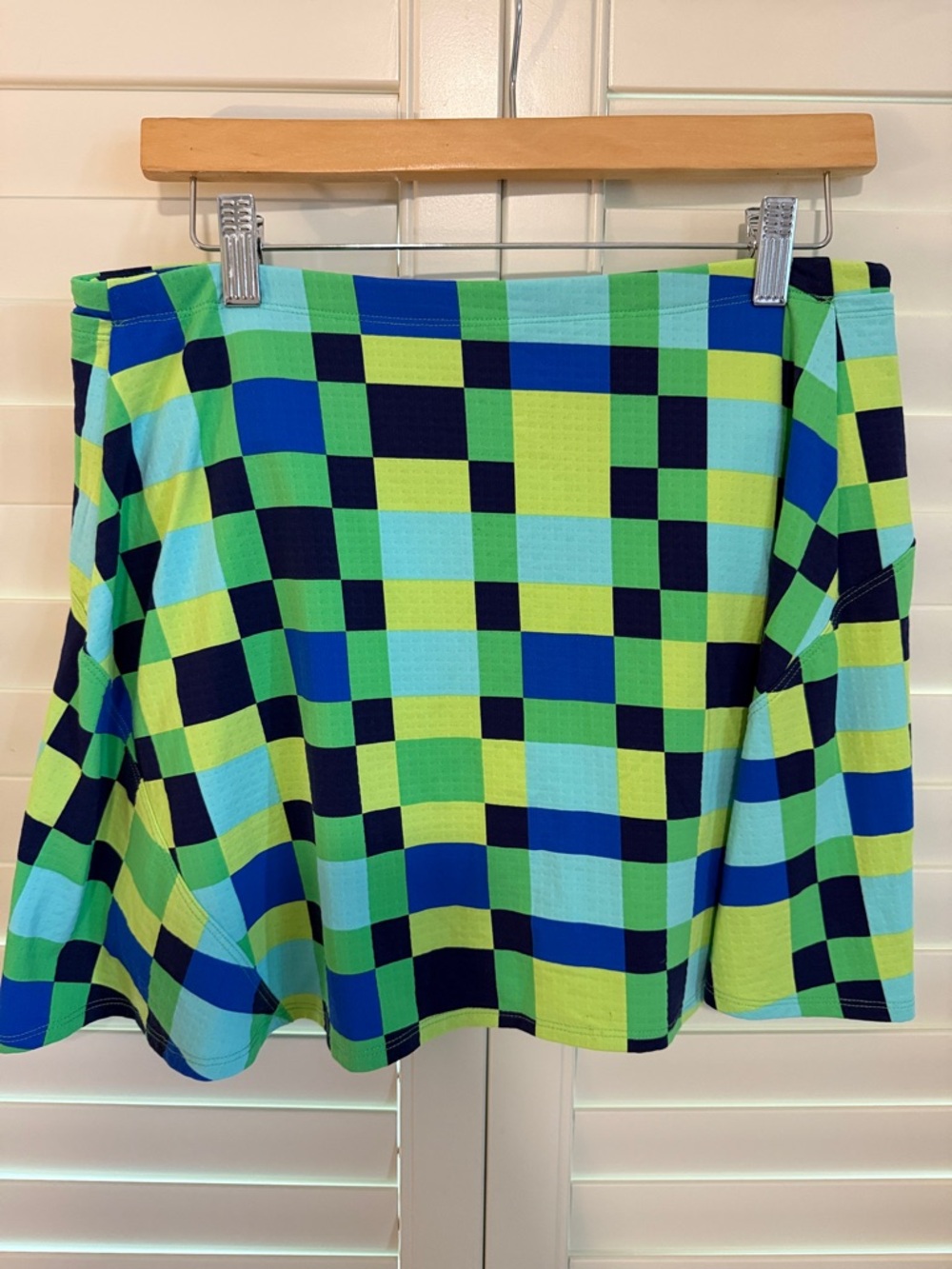 IBKUL Blue, Lime & Aqua Checkered Mini Skirt skort